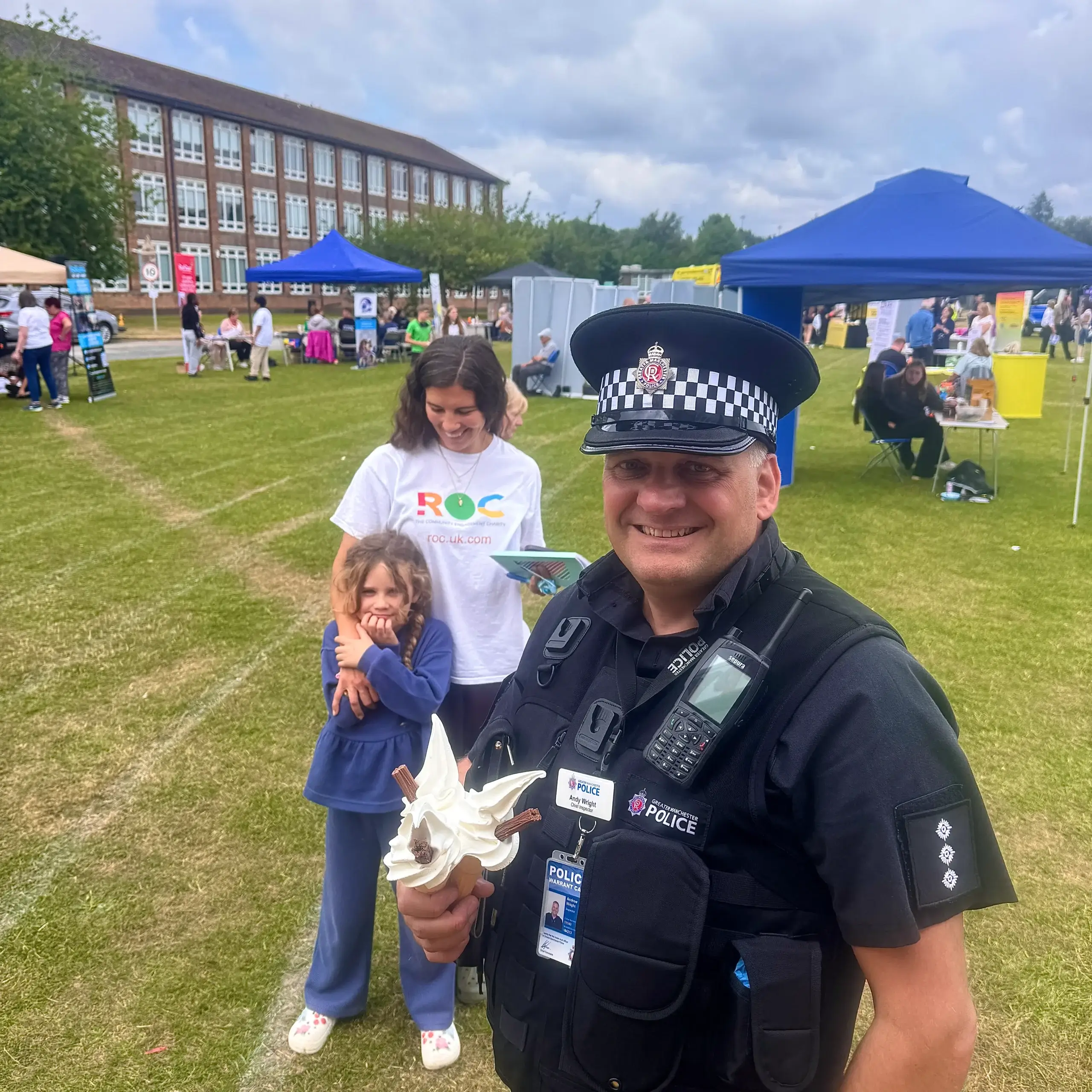 Police Officers enjoying Shez Whippy Ice Cream on a community event in Bury, Greater Manchester