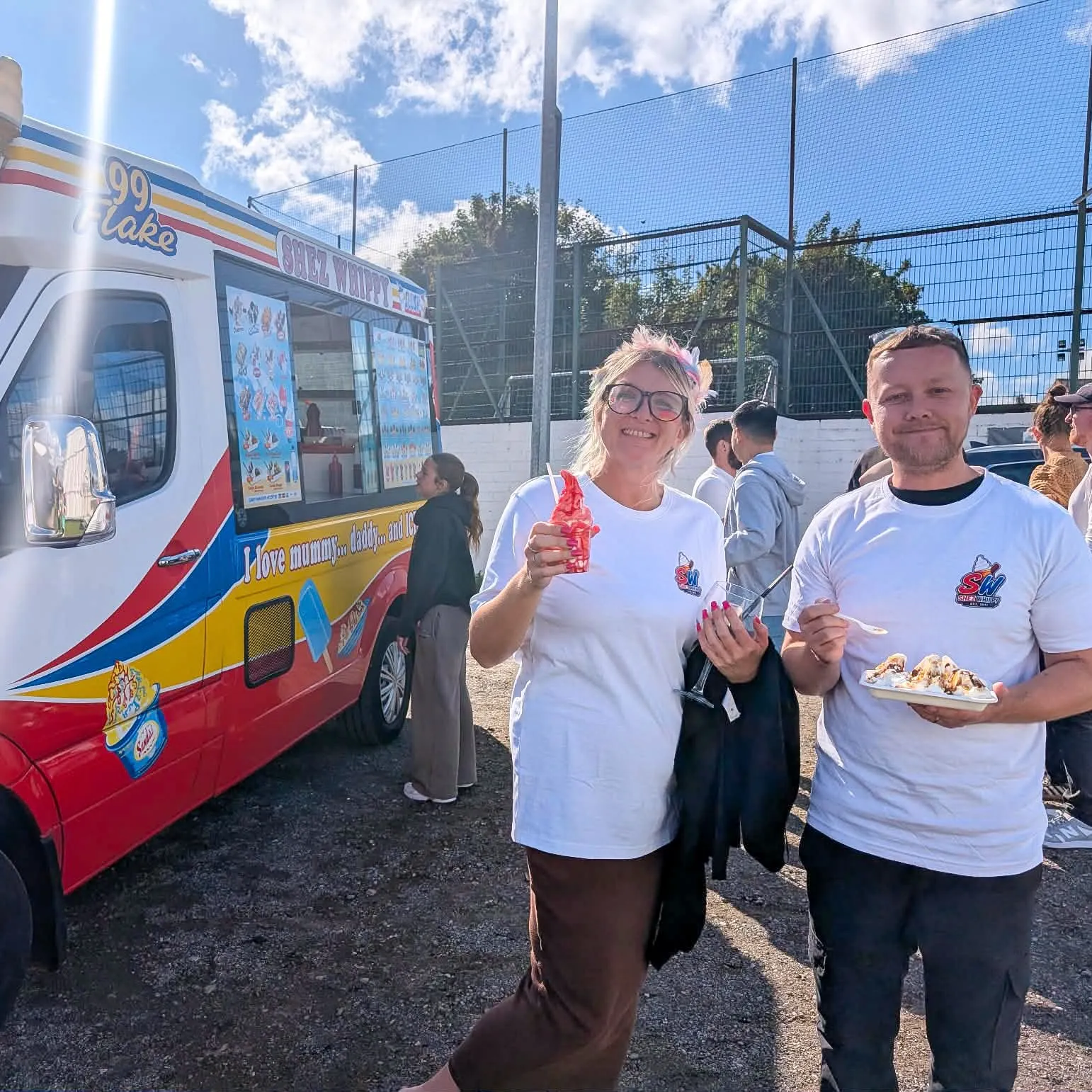 customers getting Shez Whippy ice cream on family fun day private event in Bury